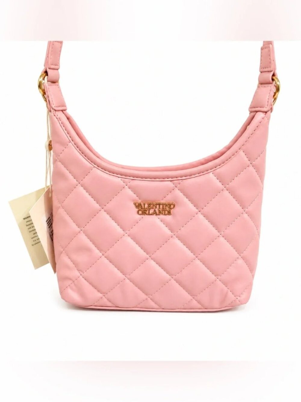 Valentino Orlandi Pink Quilted Vegan Leather Shoulder Bag Gold Chain NWT Purse